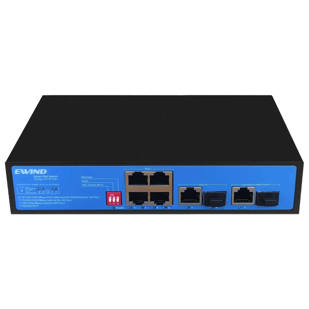 Комутатор некерований PoE Ewind EW-S1907CG-AP 7 портів Чорний/Синій корпус (634009) - фото 1 Комутатор некерований PoE Ewind EW-S1907CG-AP 7 портів Чорний/Синій корпус (634009) - фото 1