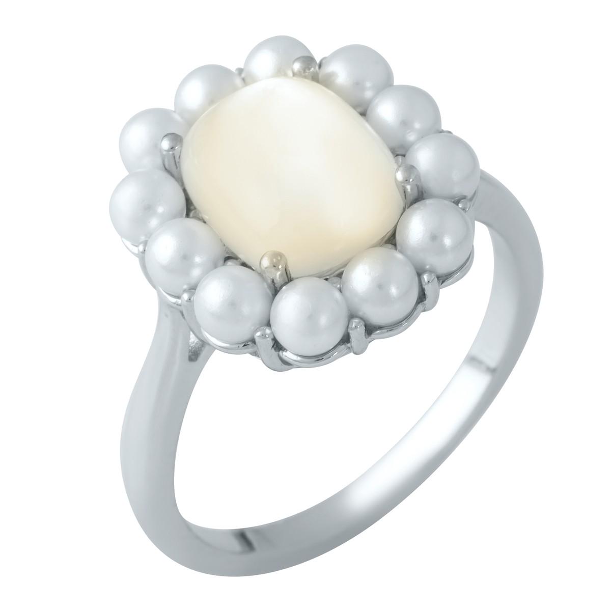 Кольцо серебряное с натуральным перламутром и жемчугом 3,93 г р. 18 (1980361)
