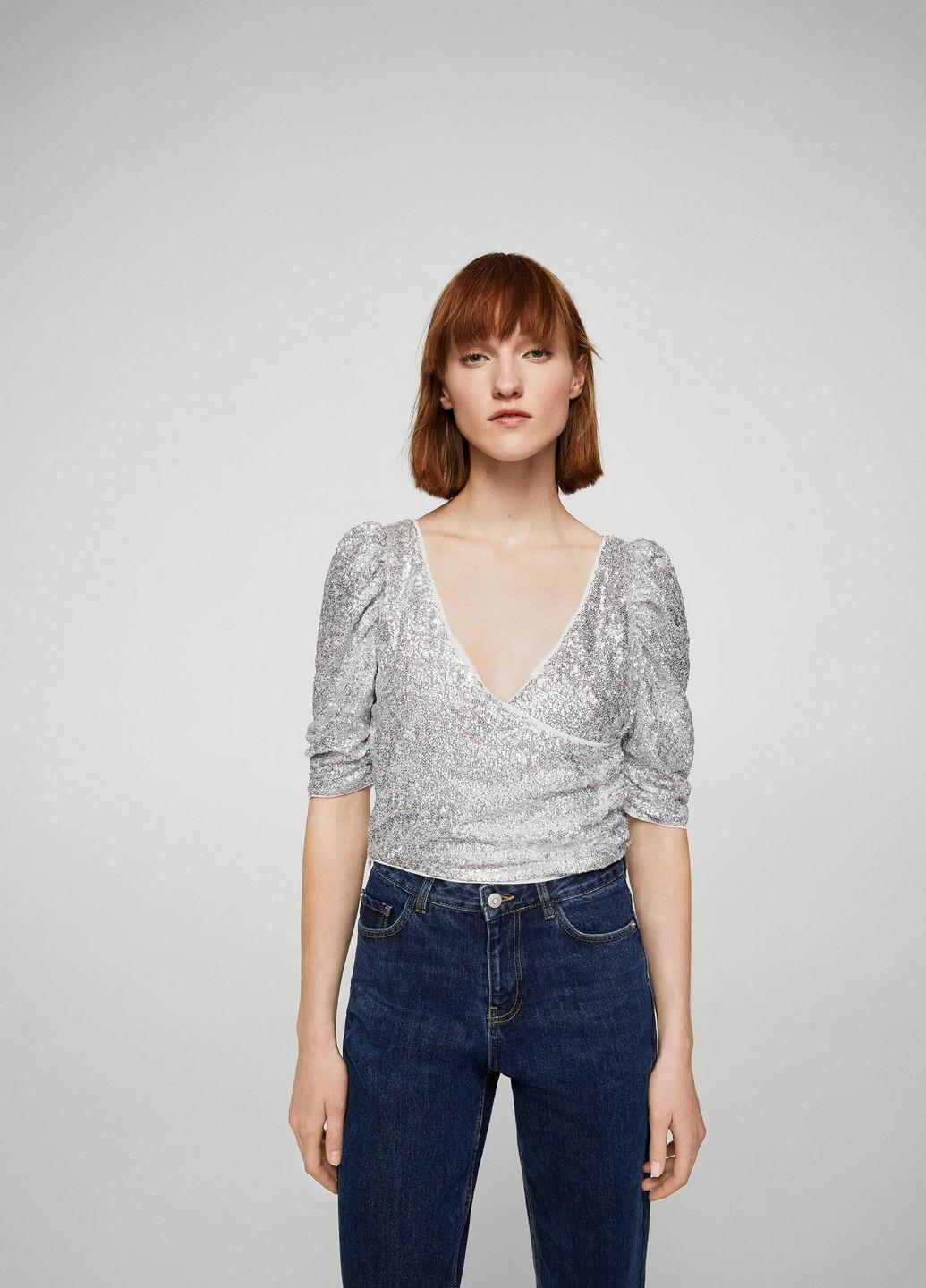 Блузка Mango M Серебряный (2000000839141)