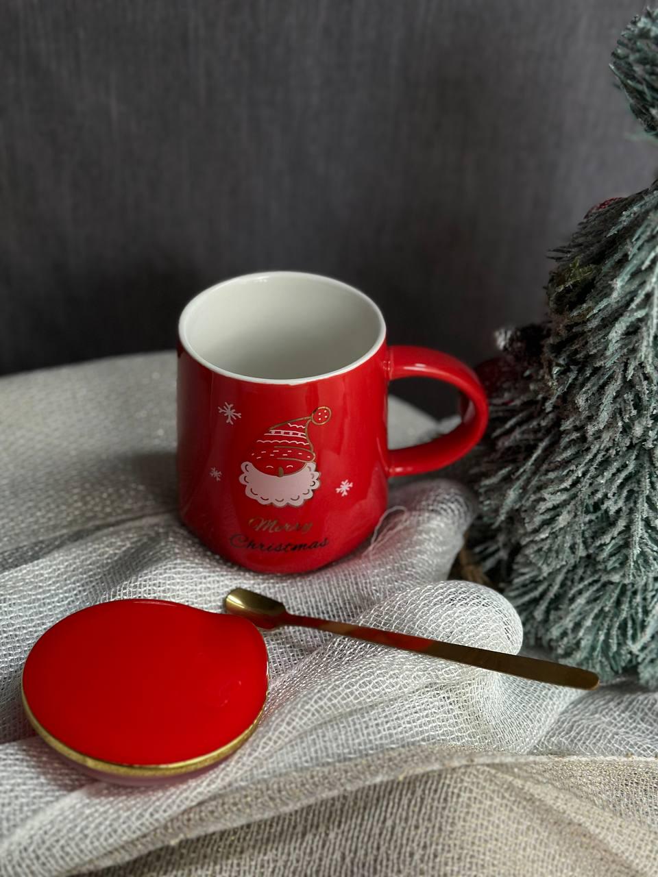 Чашка новорічна Olens 102-1084-1 Золотий рік кераміка з кришкою та ложкою 370 мл - фото 2 Чашка новорічна Olens 102-1084-1 Золотий рік кераміка з кришкою та ложкою 370 мл - фото 2