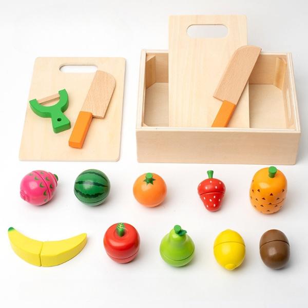 Дерев'яний набір фруктів для нарізки на магнітах з коробкою дошками ножами коробкою дошками