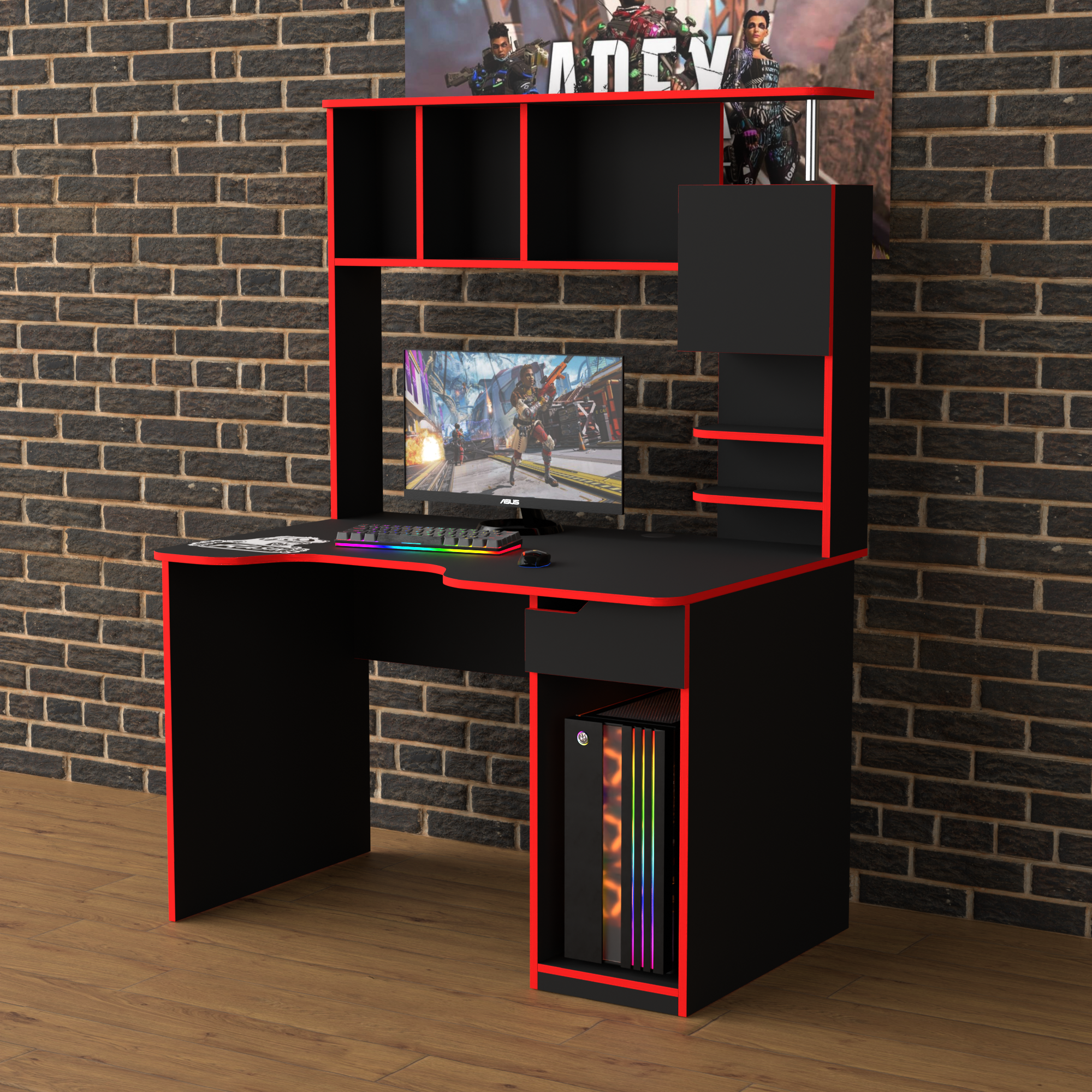 Стол геймерський ергономічний із надбудовою Zeus Rasin RS-12 з ЛДСП та металу Чорно-червоний (RS-12) - фото 3 Стол геймерський ергономічний із надбудовою Zeus Rasin RS-12 з ЛДСП та металу Чорно-червоний (RS-12) - фото 3