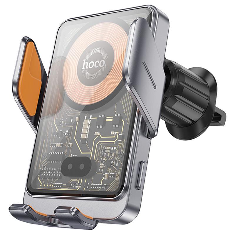 Автотримач із бездротовим зарядним пристроєм Hoco HW7 Transparent Discovery Edition Metal gray (00000067522_1)