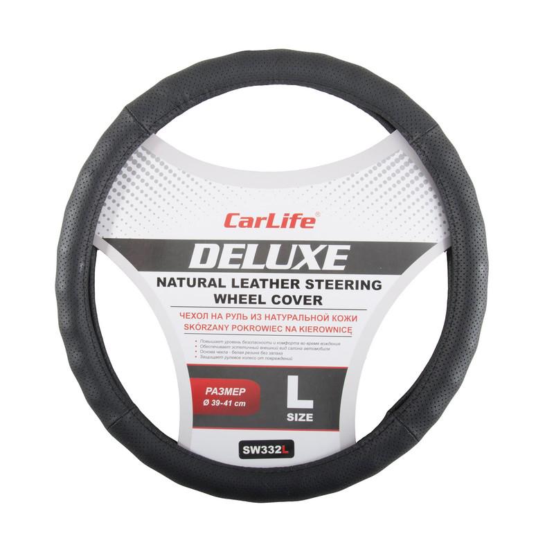 Чехол на руль Carlife кожаный Delux 39-41 см Black