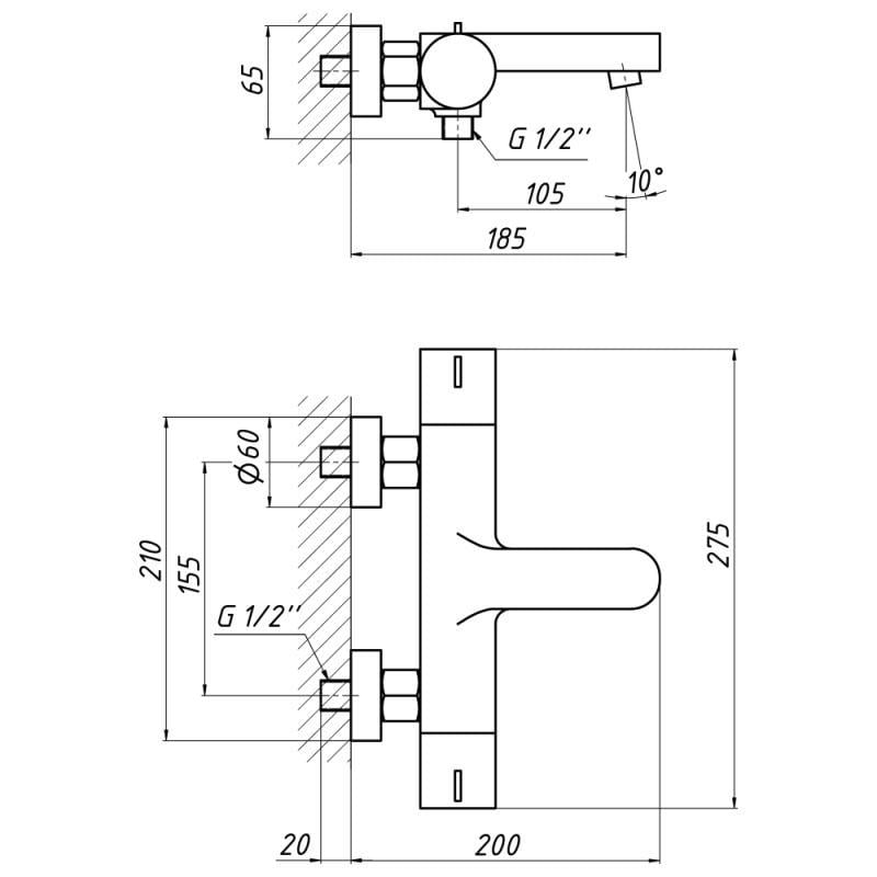 Смеситель термостатический для ванны Qtap Votice 30T105-1GC (10907041) - фото 2