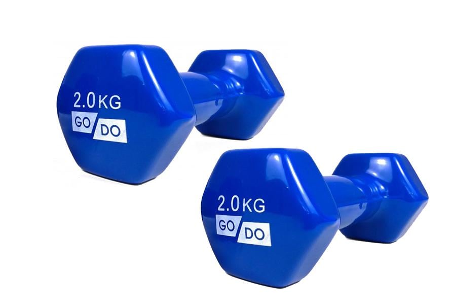 Гантелі з вініловим покриттям Go Do для фітнесу йоги тренувань 2 кг 2 шт. Синій