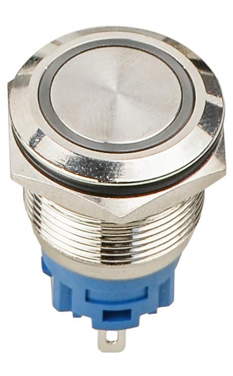 Кнопка плоская АСКОTYJ 19-271 1NO+1NC c подсветкой LED металлическая 12V 19 мм Синий (A0140010250)
