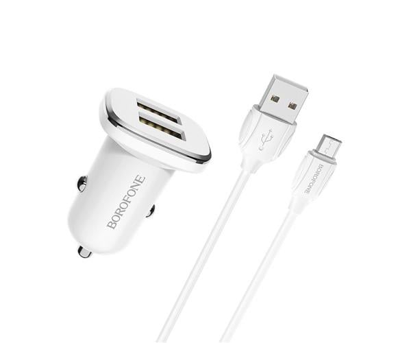 Зарядное устройство автомобильное для Borofone BZ12 2USB 2,4A кабель microUSB 2,4A White Зарядное устройство автомобильное для Borofone BZ12 2USB 2,4A кабель microUSB 2,4A White
