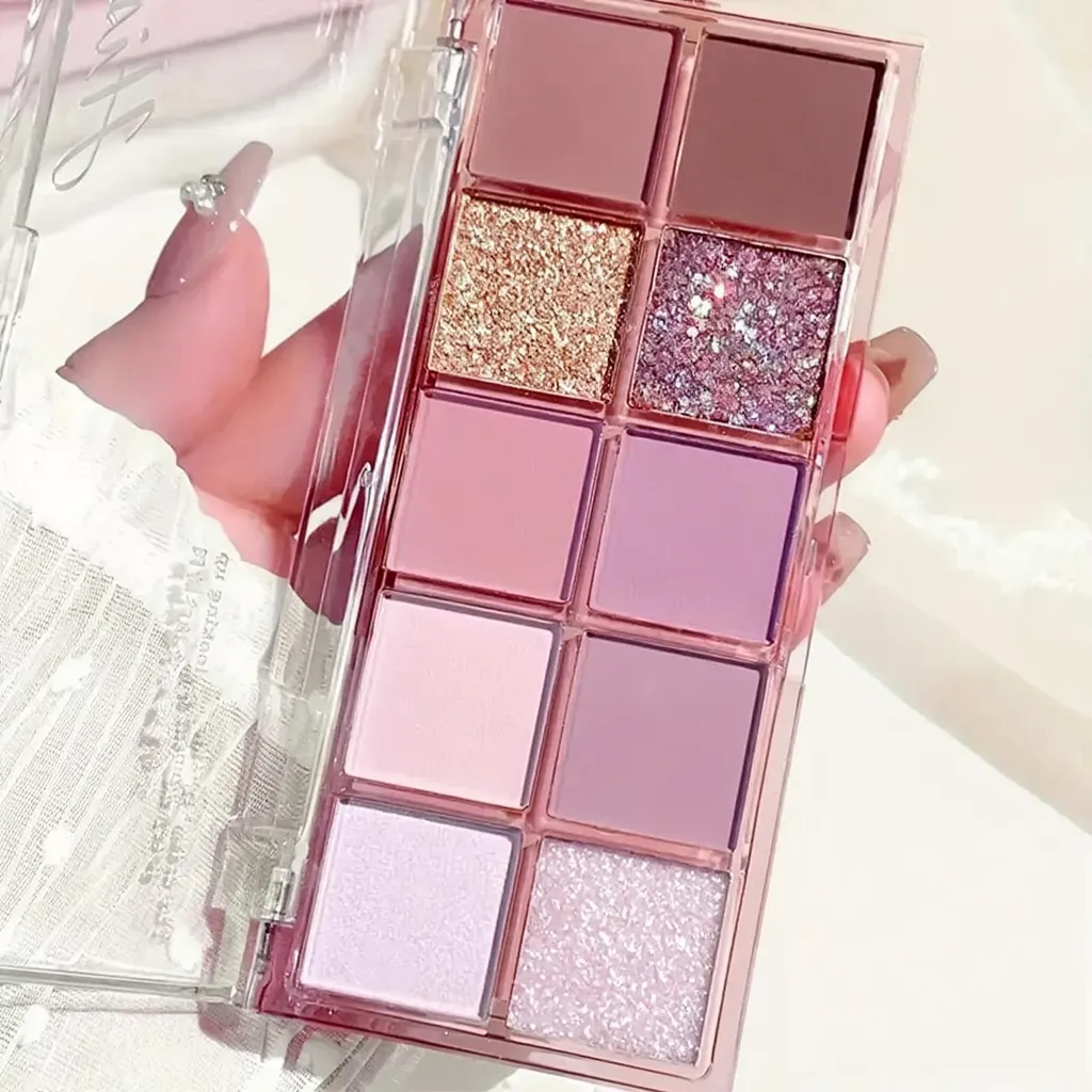 Палетка теней для век 10 оттенков матовые и глиттерные оттенки 02 (2681119824)