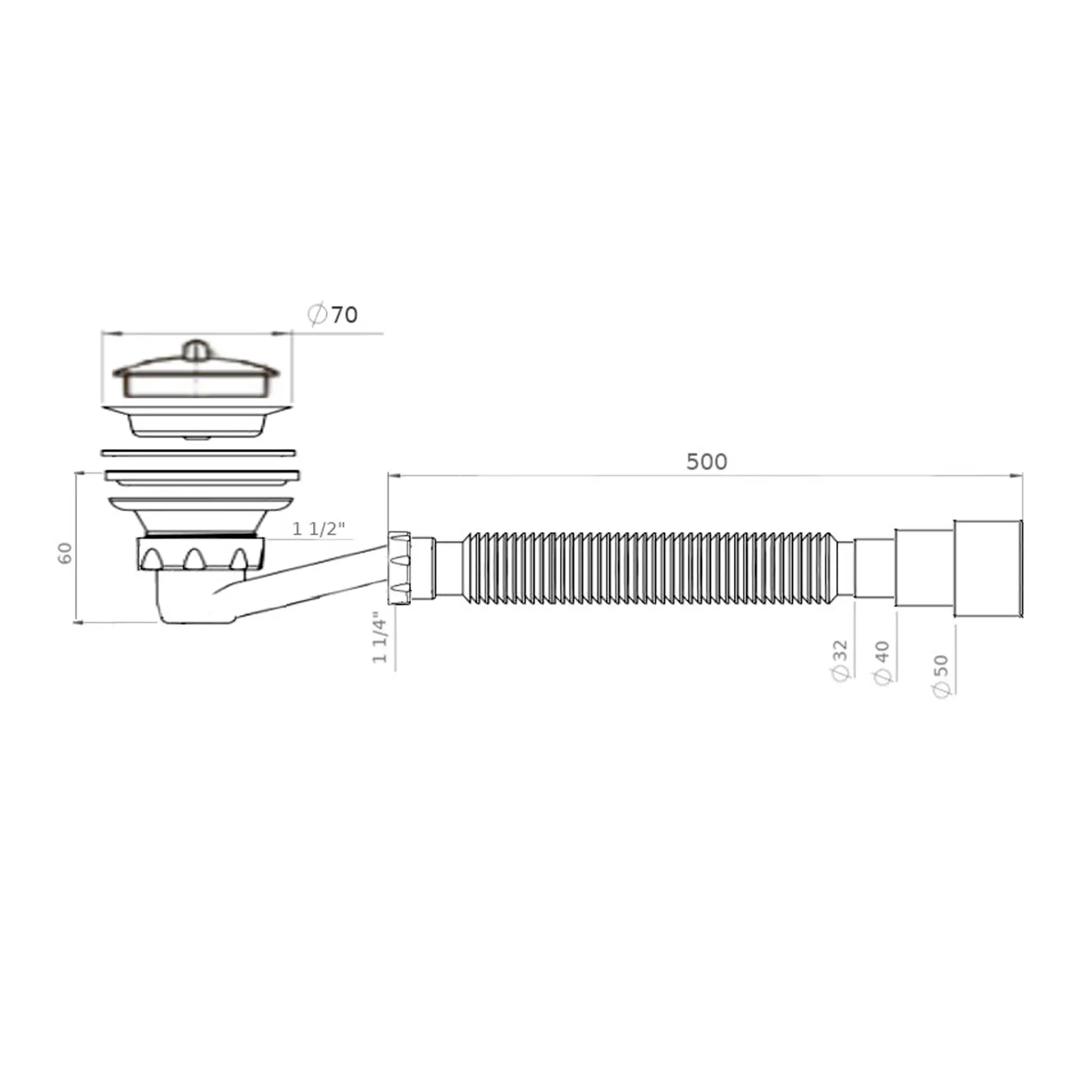 Сифон Waterstal SE 3860 1 1/2″ низький з гофрою 32х32/40/50 (GSR-000017414) - фото 2