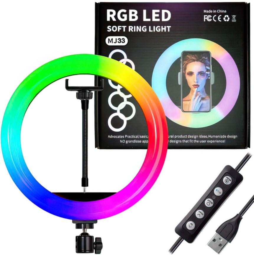 Кольцевая лампа для фото и видео съемки Ring Light LED с держателем RGB 15 режимов 33 см (504)