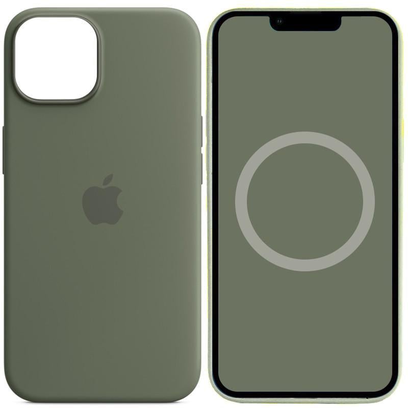 Противоударный Чехол Silicone case (AAA) full with Magsafe and Animation для Apple iPhone 14 (6.1") Зеленый/Olive