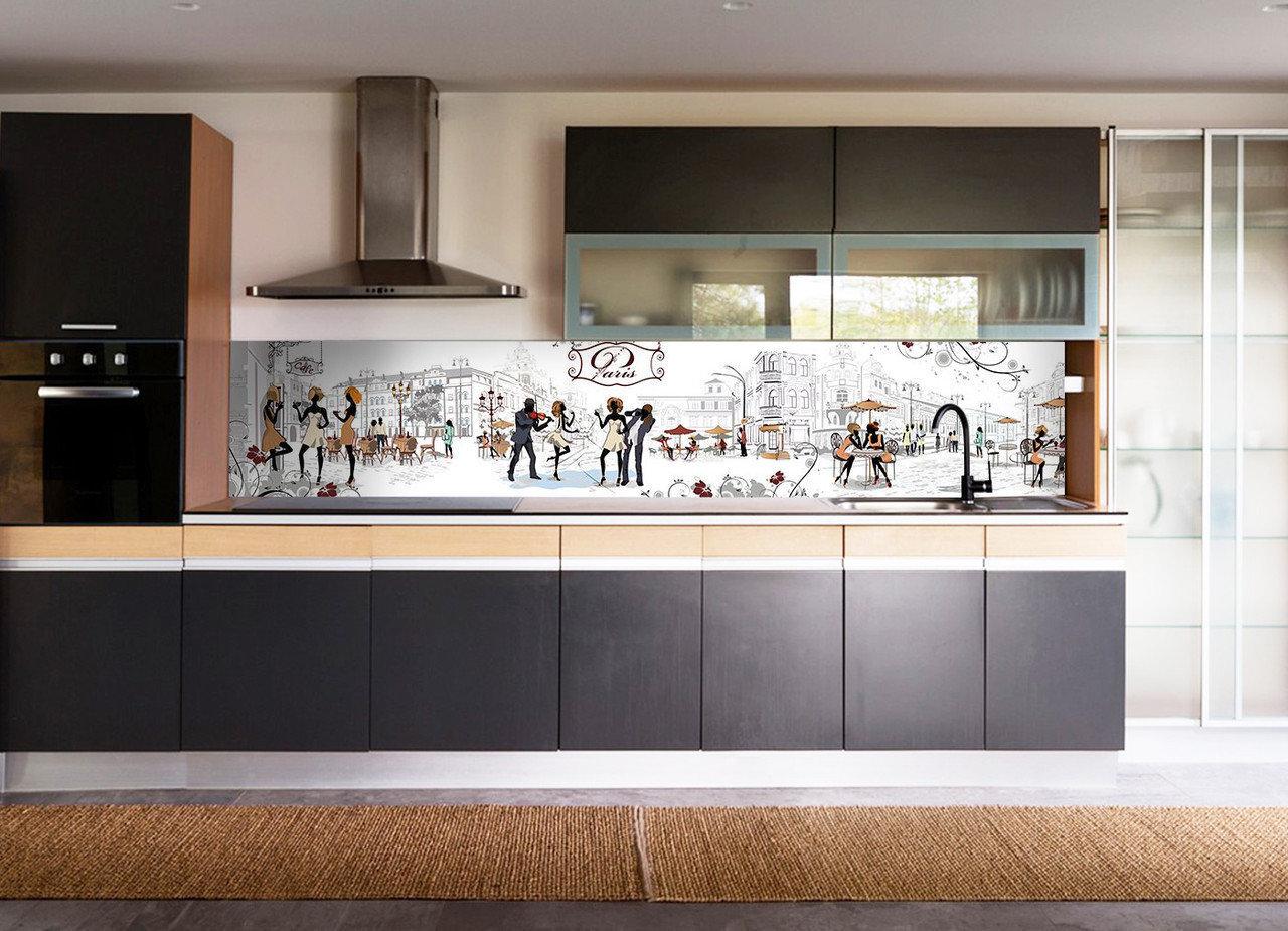 Кухонный фартук Cafe paris с самоклеющейся виниловой пленки 60х250 см Бежевый