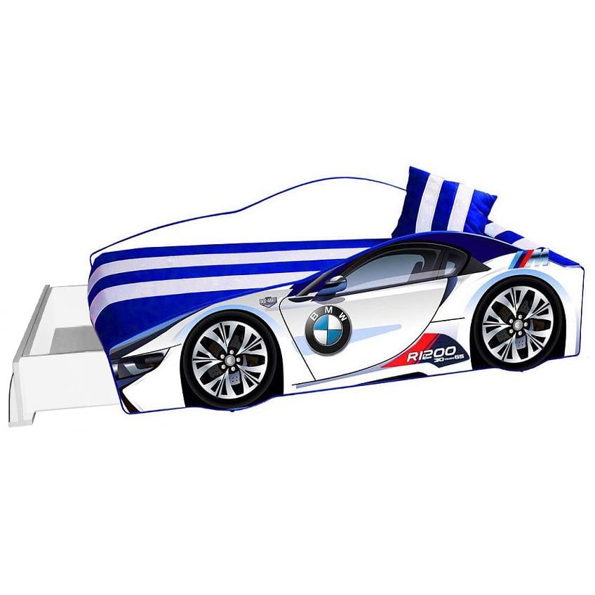 Детская кровать Viorina-Deko Элит Е-1 BMW с матрасом/подушкой/выдвижным ящиком 70х150 см Белый (44264)