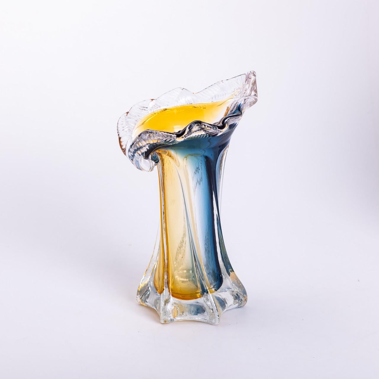 Ваза декоративная стеклянная для цветов фигурная 22 см 200 мл Желто-синий (6862)