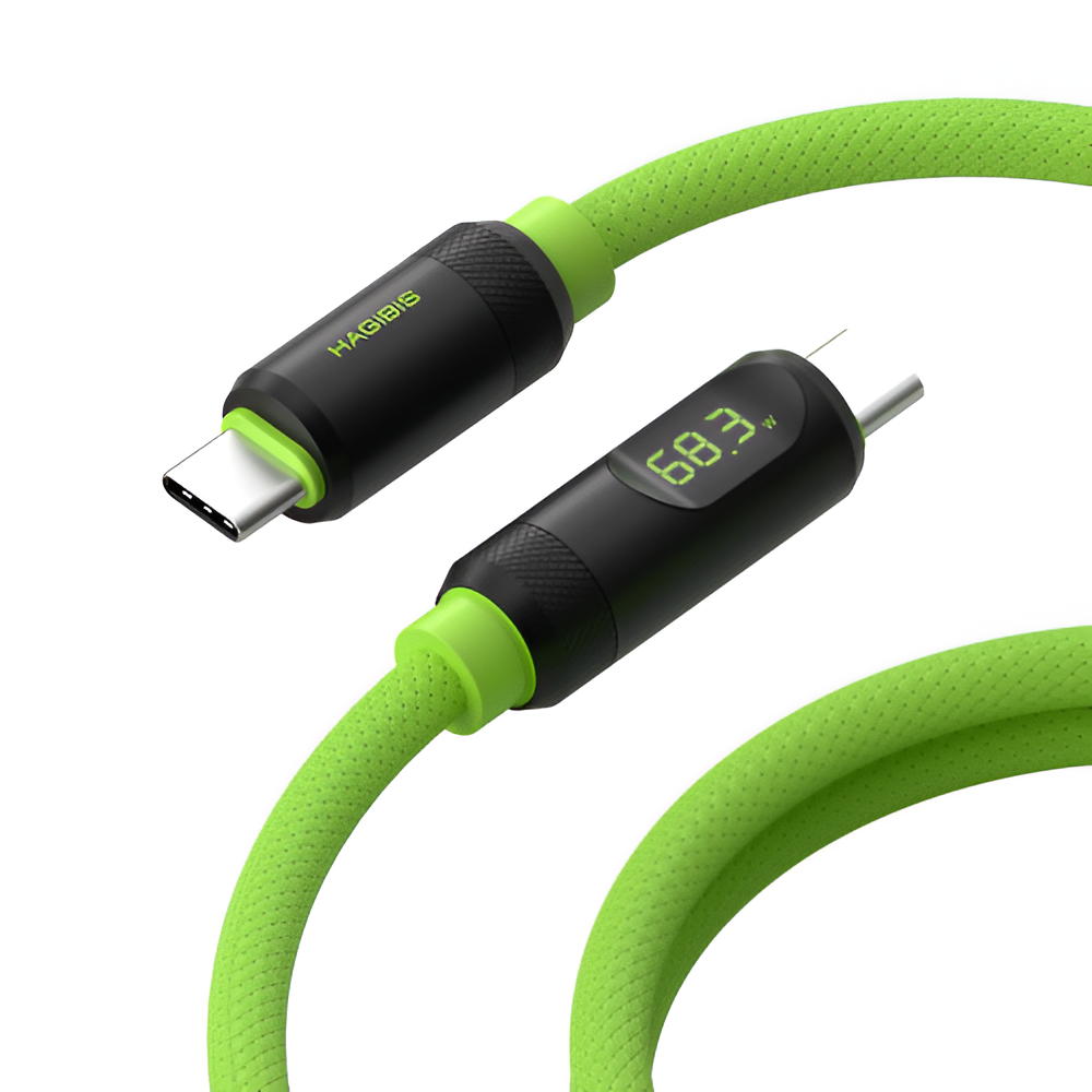 Кабель HAGiBiS USB4 SX02 с LED-дисплеем плетеный 40Gbps 240W 1 м Green (001048)