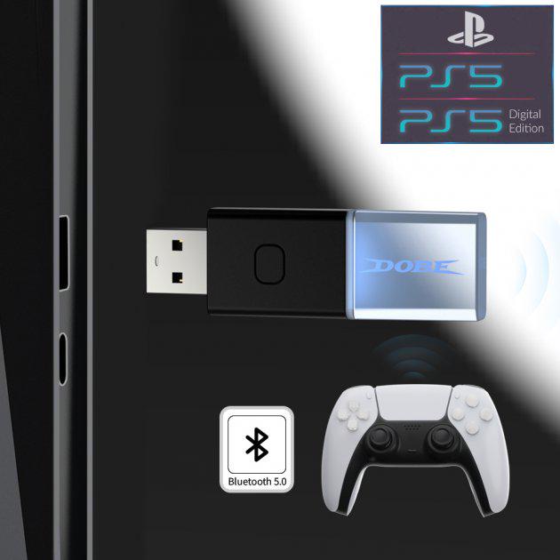 Адаптер-ресивер Dobe USB Bluetooth 5.0 для геймпадов DualSense PS 5/5 Digital Edition/DualShock PS4 PRO/Slim/Fat Microsoft Wireless Controller Xbox One/S/X Nintendo Switch Pro (9358988) - фото 6