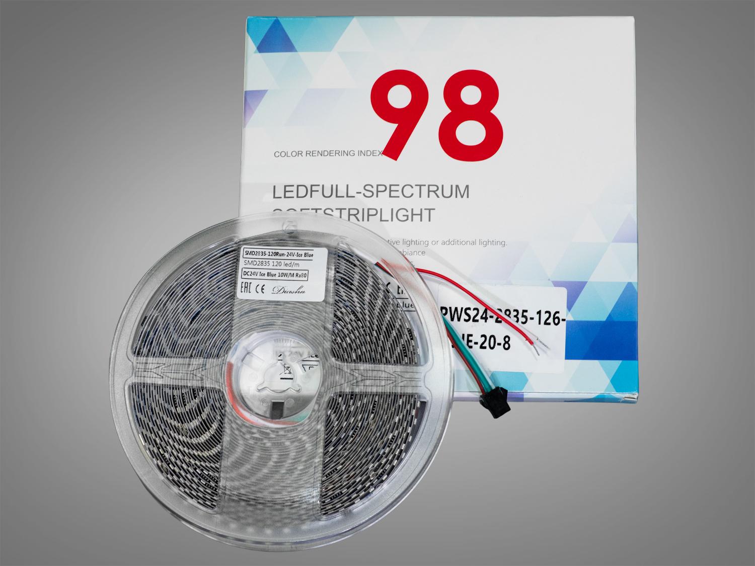 Світлодіодна стрічка адресна 24 В 126 діодів на метр 8 мм блакитна (PWS24-2835-126-BLUE-20-8) - фото 2