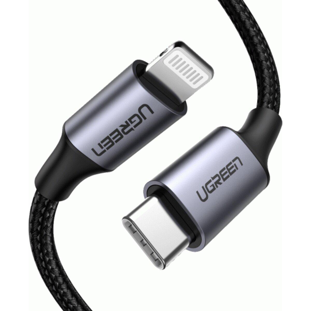 Кабель UGREEN US304 USB-C to Lightning M/M Cable Aluminum Shell Braided 1 м Black (UGR-60759) - фото 2 Кабель UGREEN US304 USB-C to Lightning M/M Cable Aluminum Shell Braided 1 м Black (UGR-60759) - фото 2