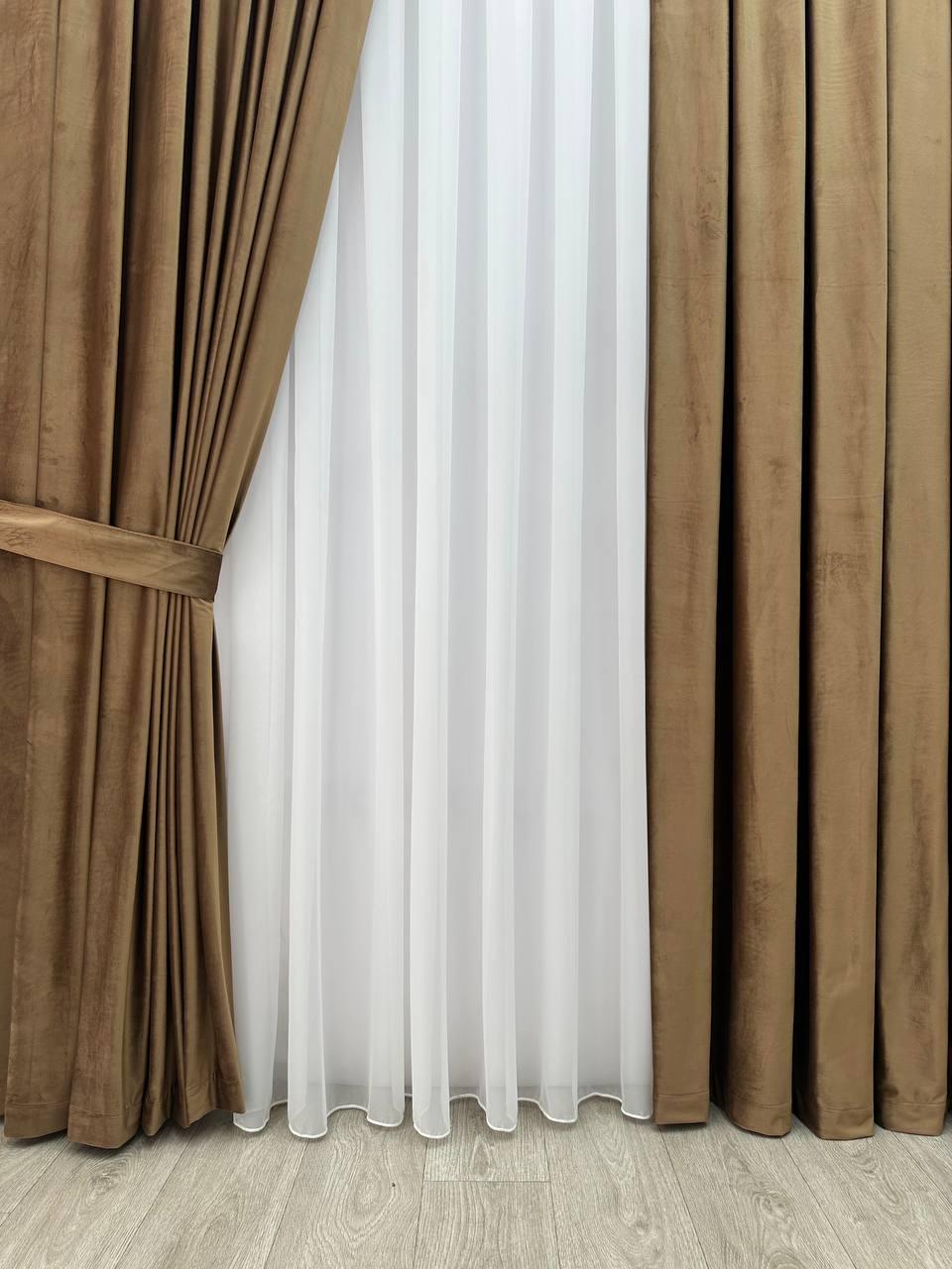 Штора бархатная на тесьме 6 см 300x250 см Светло-коричневый (6319-N16-Т43) - фото 1 Штора бархатная на тесьме 6 см 300x250 см Светло-коричневый (6319-N16-Т43) - фото 1