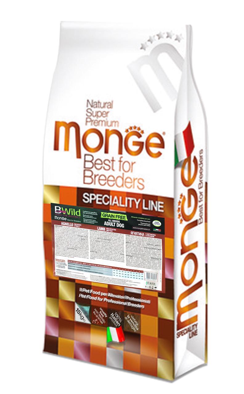 Корм сухой беззерновой для взрослых собак всех пород Monge BWild с мясом ягненка 15 кг (70056069)