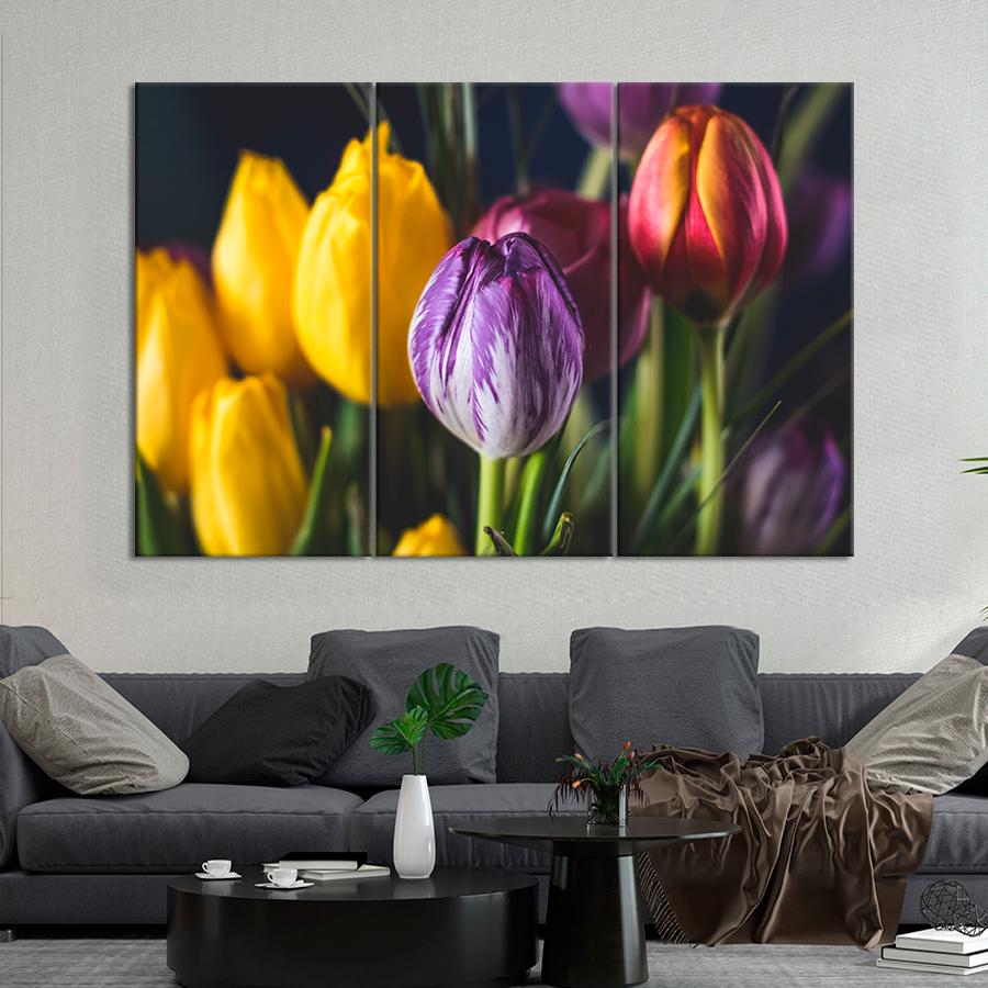 Картина цветы и растения Весенний букет разноцветных тюльпанов 156x100 см (A1051-3)