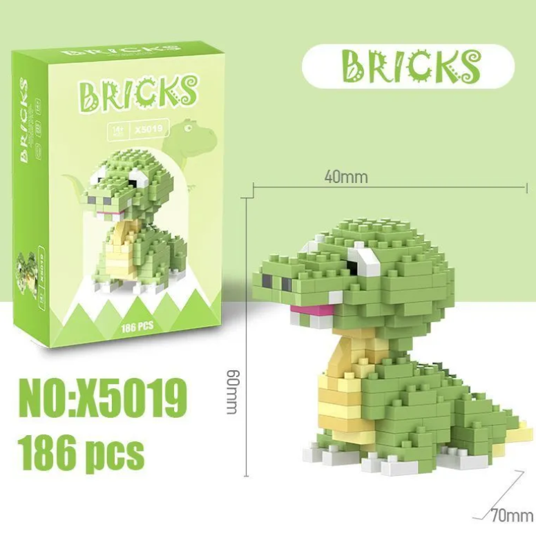 Конструктор фігурка BRICKS пікселі Динозавр 186 деталей Зелений (X5019) - фото 2 Конструктор фігурка BRICKS пікселі Динозавр 186 деталей Зелений (X5019) - фото 2