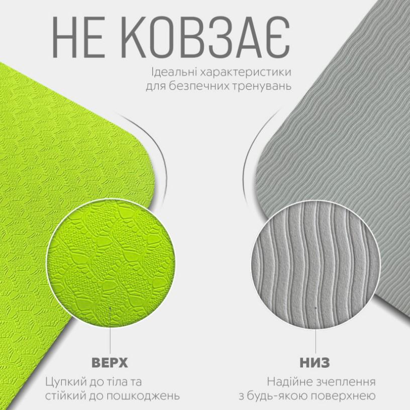 Коврик для йоги и фитнеса EasyFit TPE+TC 6 мм двухслойный в чехле Лимонно-серый (EF-1924s-LGGY) - фото 6 Коврик для йоги и фитнеса EasyFit TPE+TC 6 мм двухслойный в чехле Лимонно-серый (EF-1924s-LGGY) - фото 6