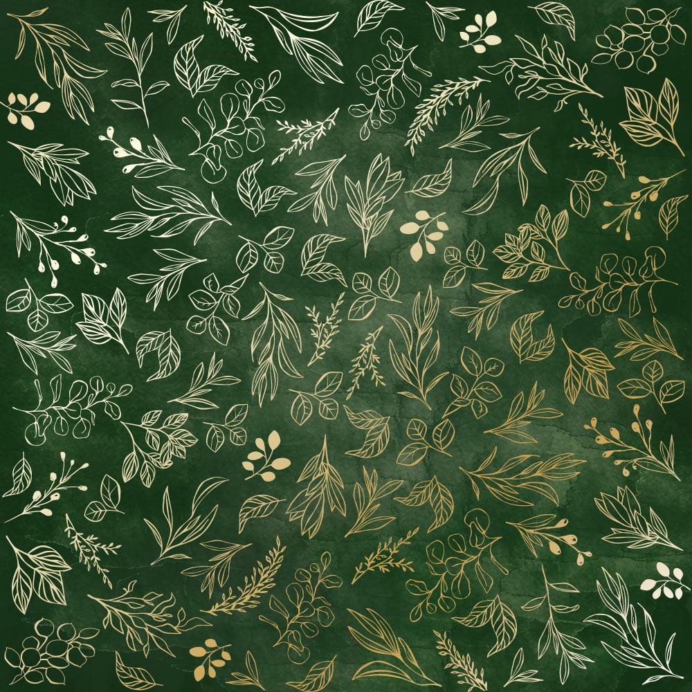 Лист бумаги односторонний Golden Branches с фольгированием 30,5х30,5 см Dark Geen/Aquarelle