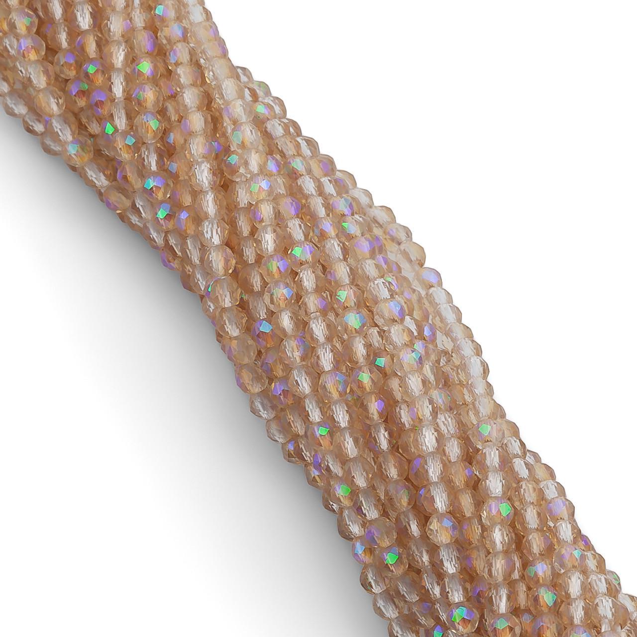 Бусины с круглой огранкой на нитке 37 см из шпинели 2 мм 200 шт. Шампань радужный (БШ0002к69)