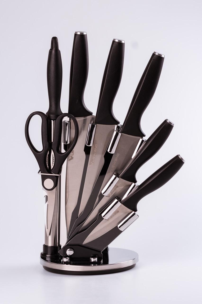 Набор кухонных ножей на подставке 7 предметов Черный - фото 4