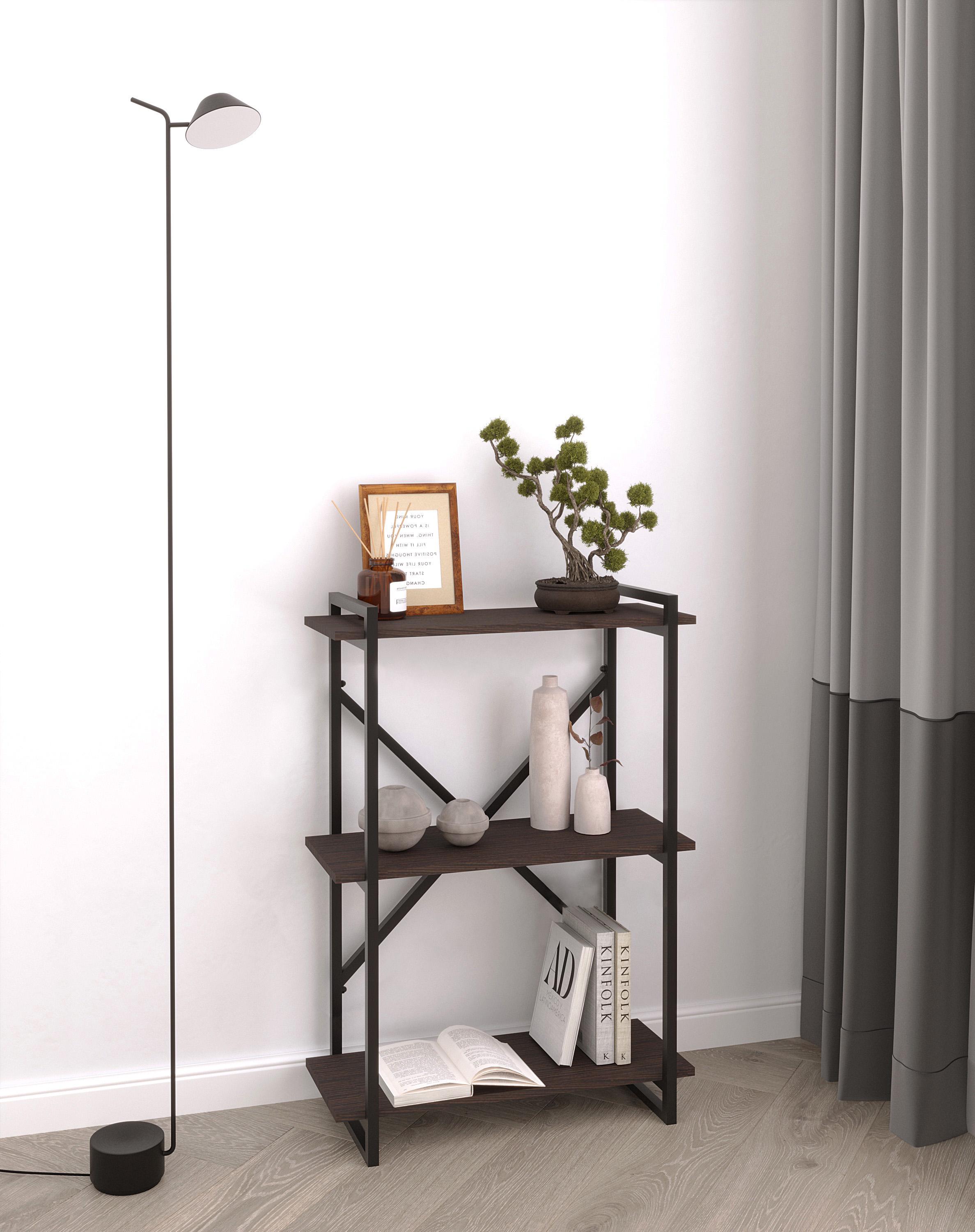 Стелаж металевий в стилі лофт 60х30х100 см Венге темний - фото 1