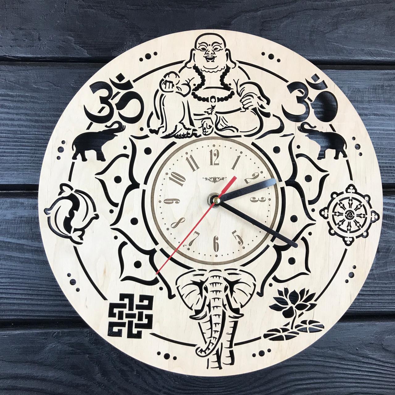 Часы дизайнерские настенные деревянные Буддизм