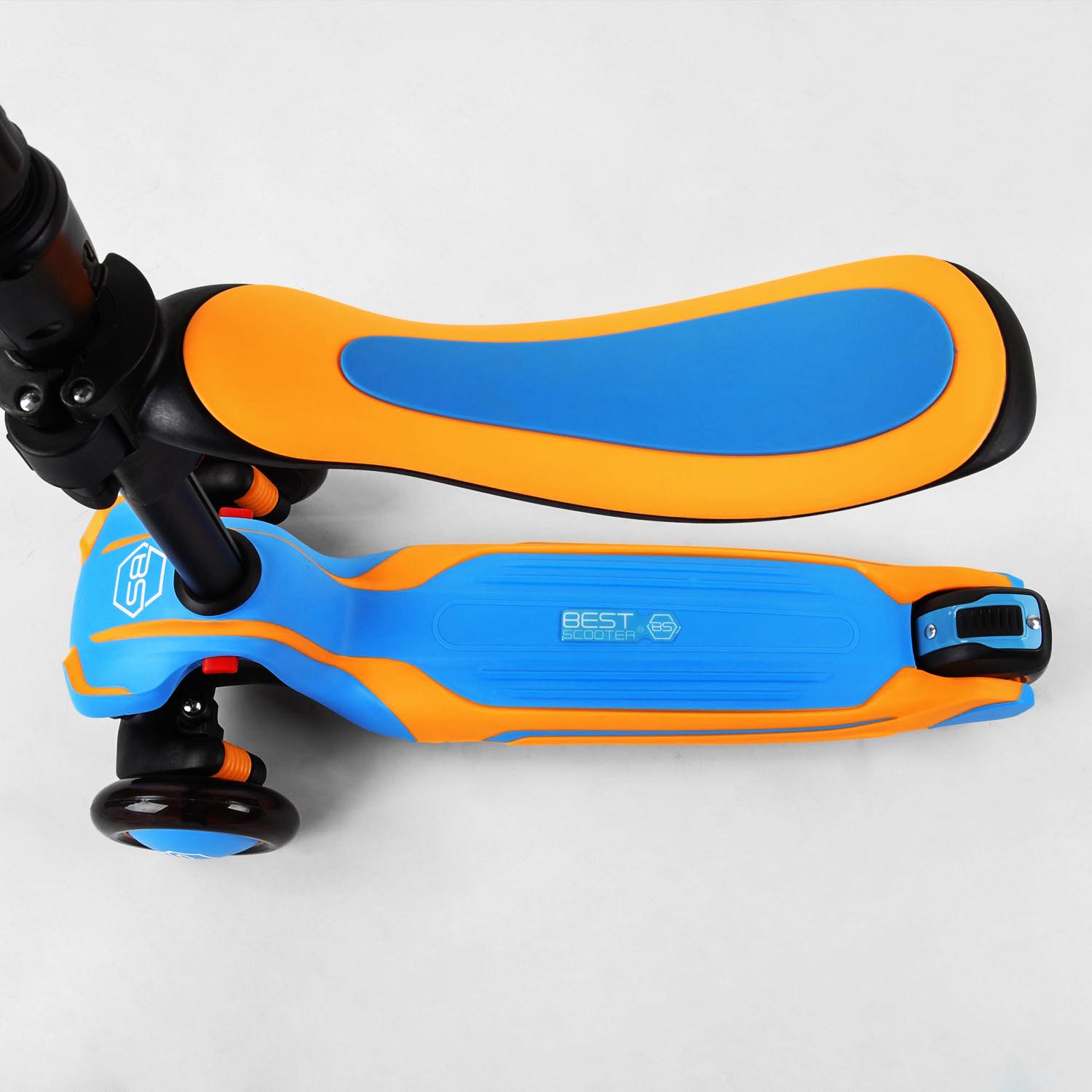 Самокат триколісний Best Scooter Maxi із сидінням колеса PU зі світлом Blue/Yellow (102930) - фото 4