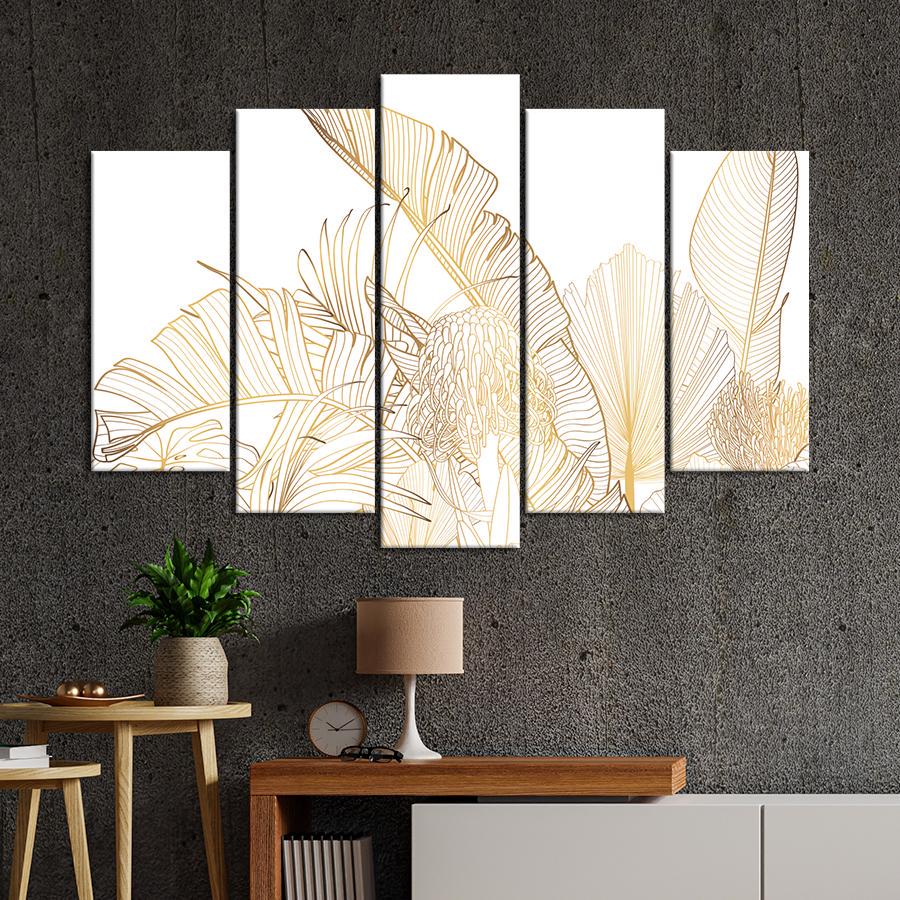 Картина на полотні Контури золотого екзотичного листя 137x85 см (V616-5_L)