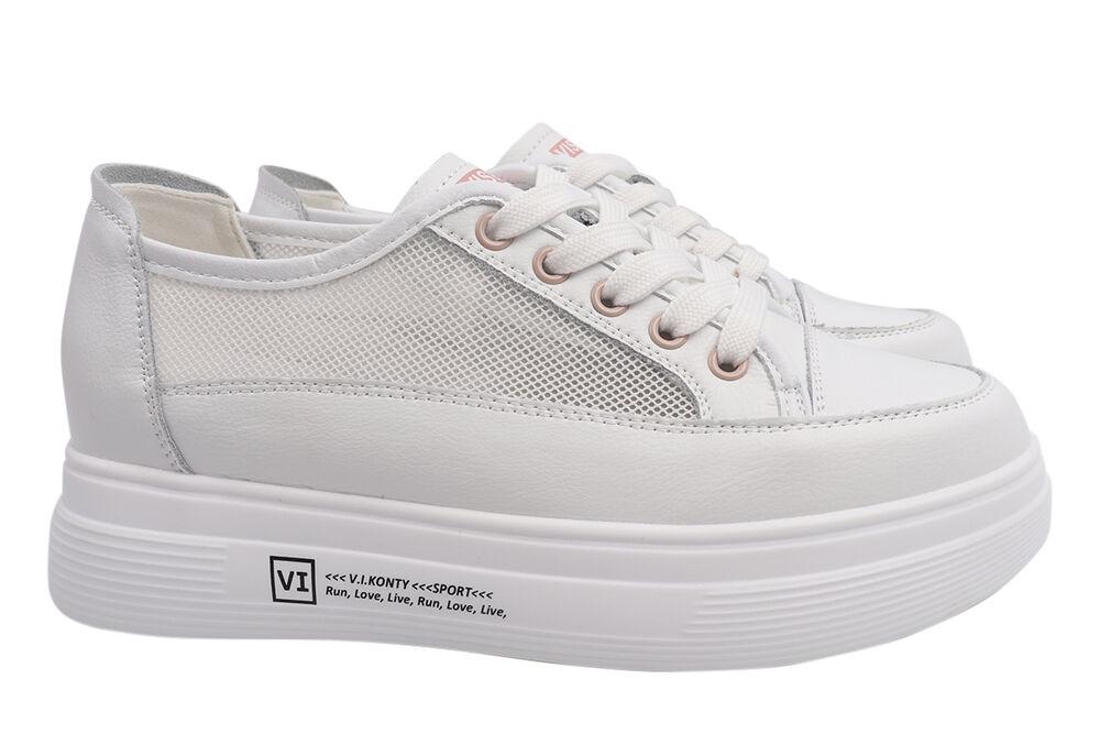Кеди жіночі Vikonty зі шкіри на платформі на шнурівці Білий (213-21/22LK 37)