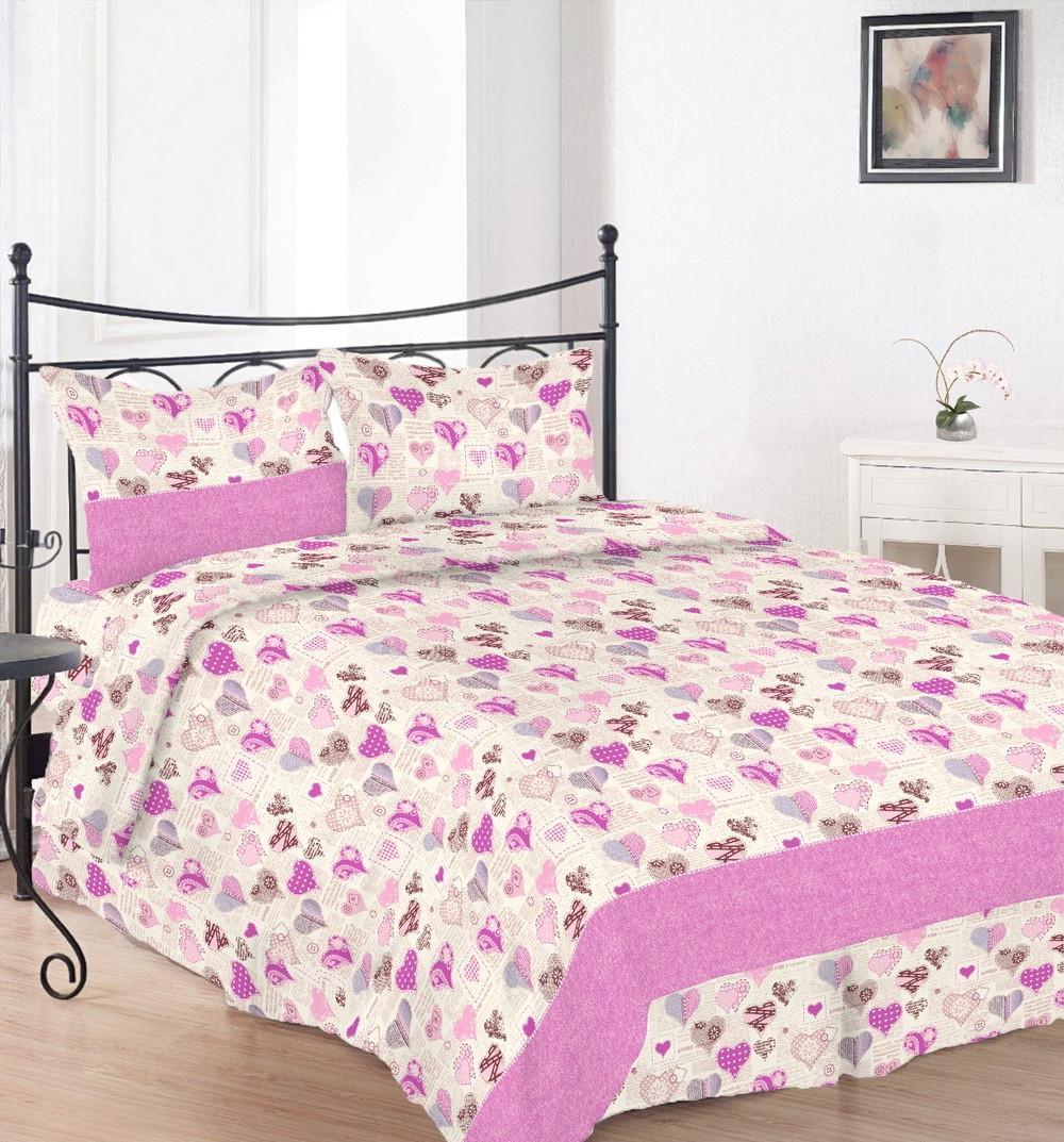 Простынь Вилена Голд Сердечки розовые бязь евро 220х240 см Простынь Вилена Голд Сердечки розовые бязь евро 220х240 см