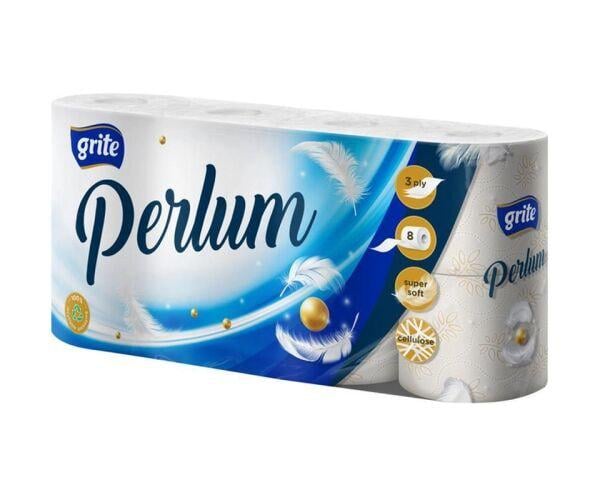 Туалетная бумага трехслойная Белая GRITE Perlum, 14 м 8 рулонов (17725)