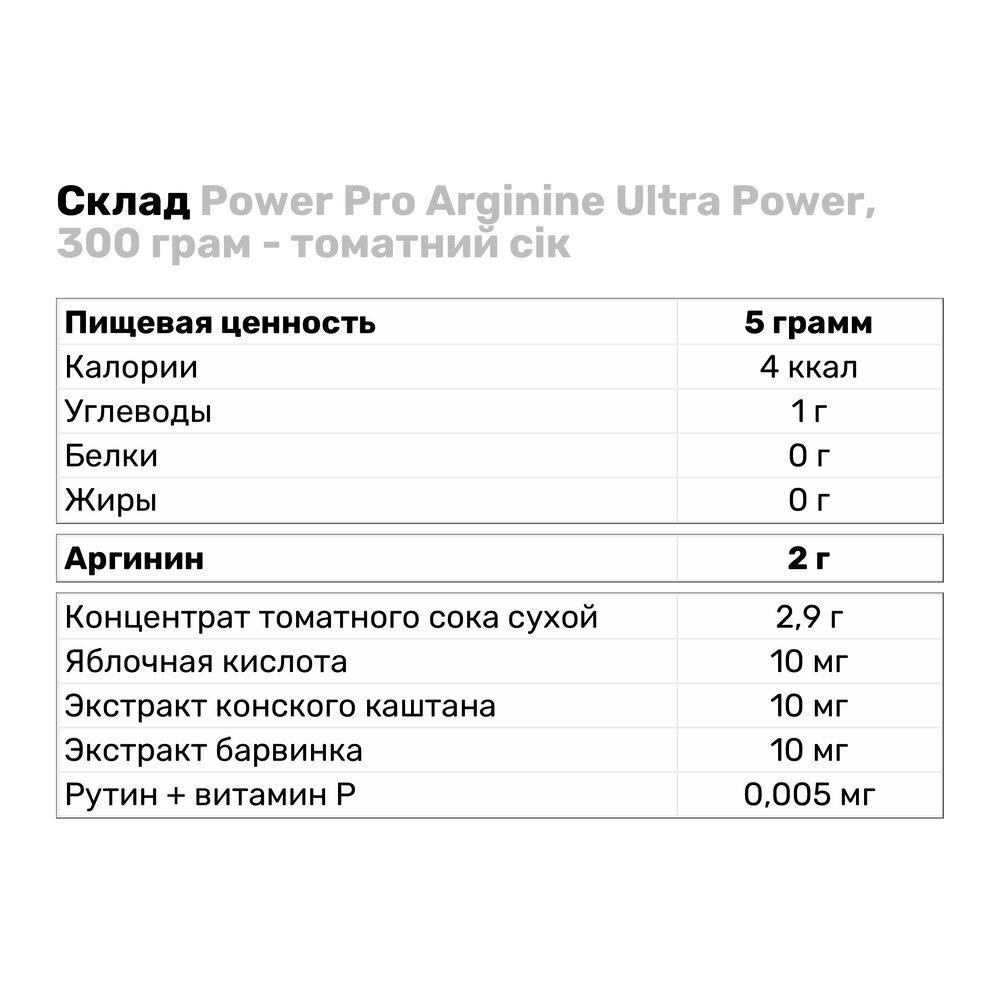 Аминокислота Power Pro Arginine Ultra Power 300 г Томатный сок (992) - фото 3