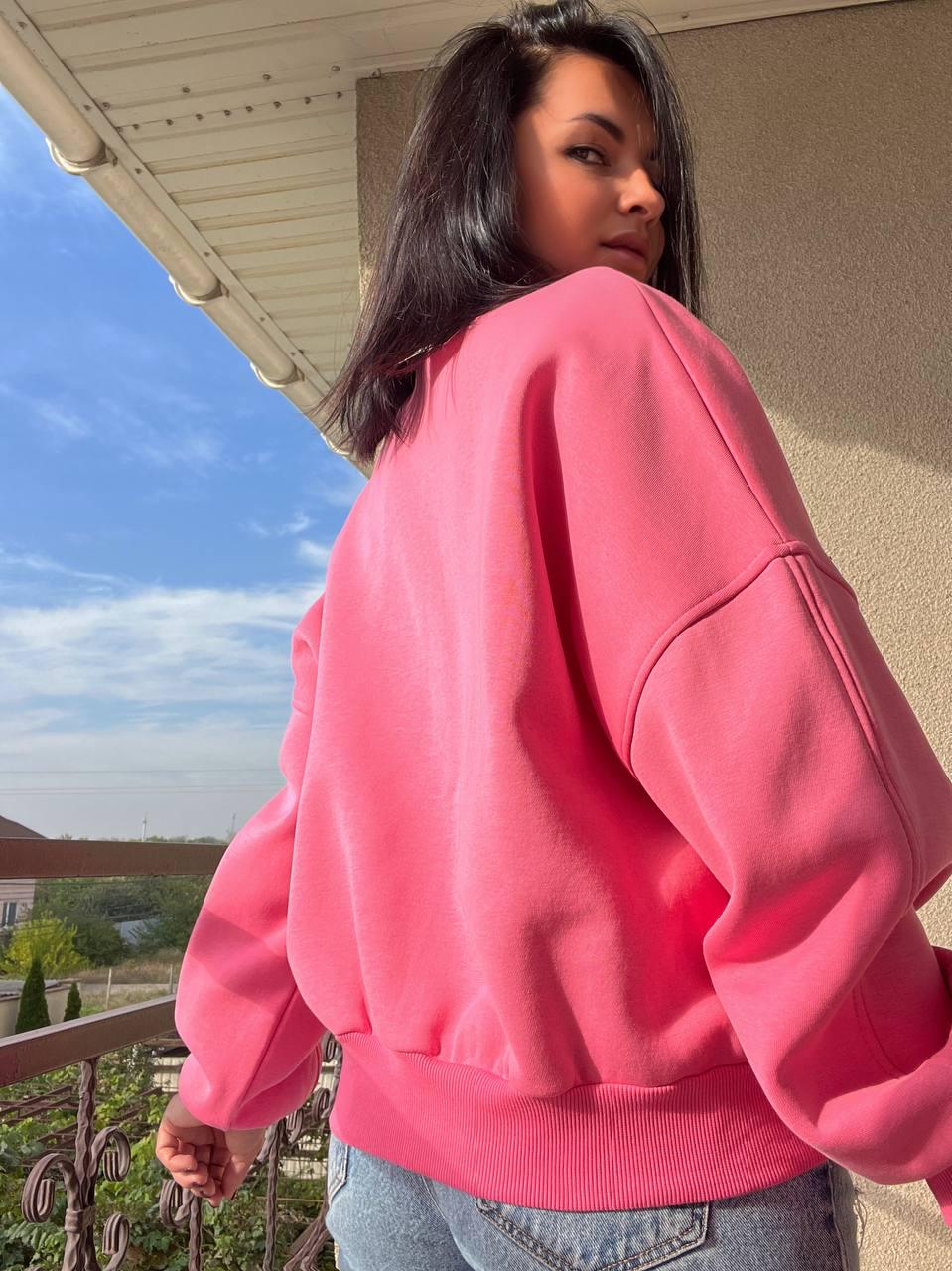 Світшот жіночий OLIVIA 2479 широкий утеплений вишивка OS Рожевий (1139) - фото 5