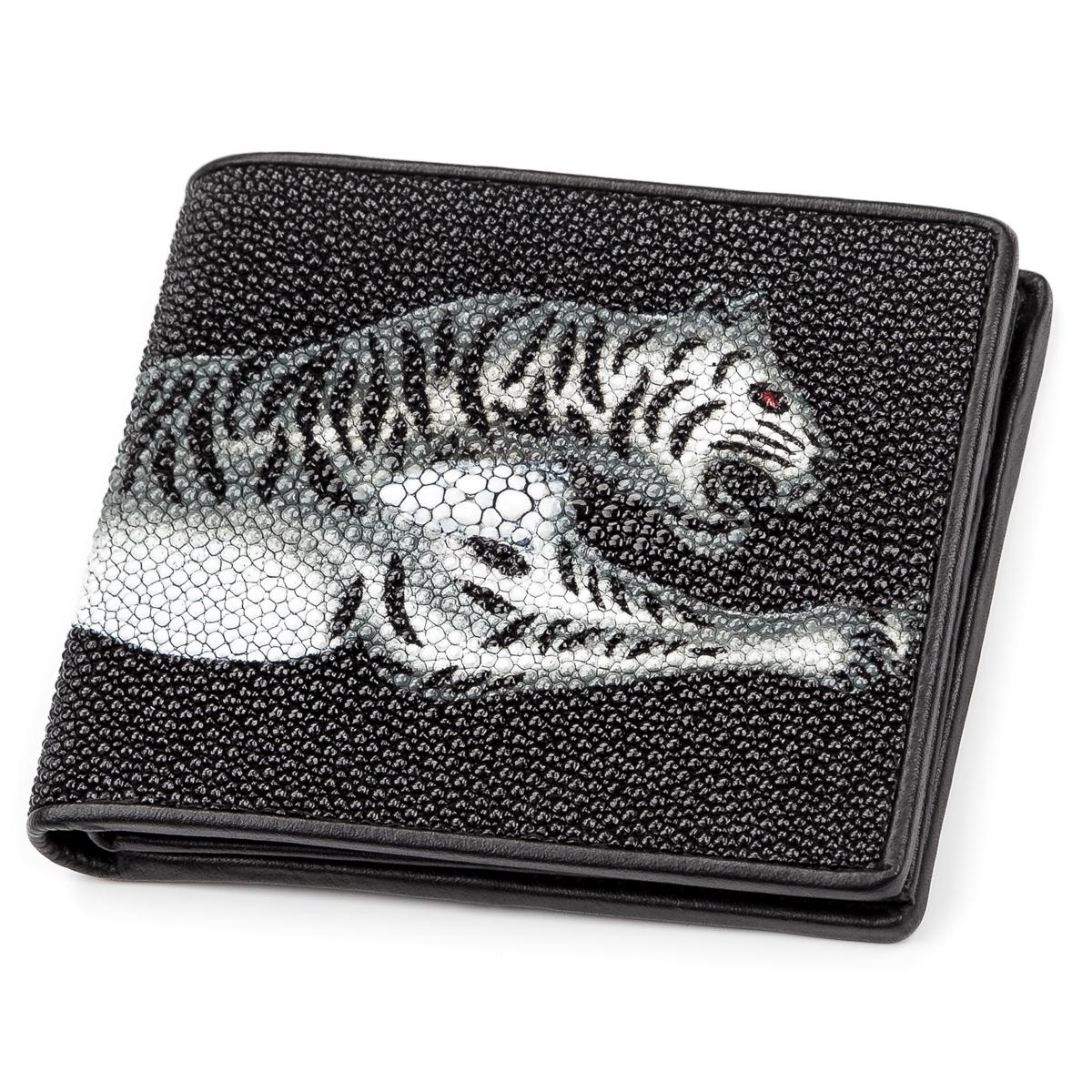 Портмоне мужское Stingray Leather 8060 из натуральной кожи морского ската Черный