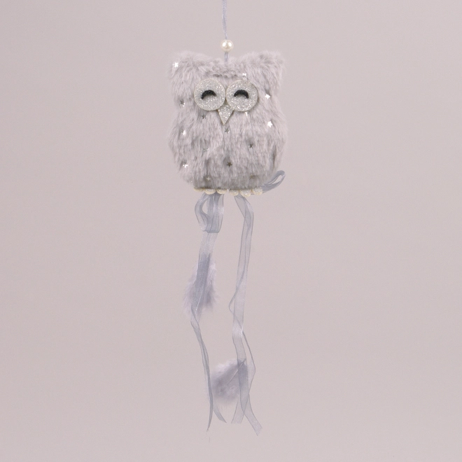 Новогодняя плюшевая подвеска Сова 10 см Серый (21775)