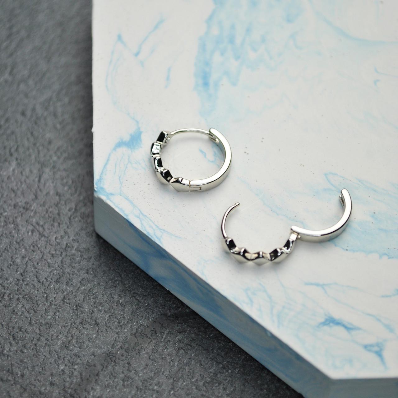 Серьги-кольца Ромбики медицинская сталь родий (x090-1)