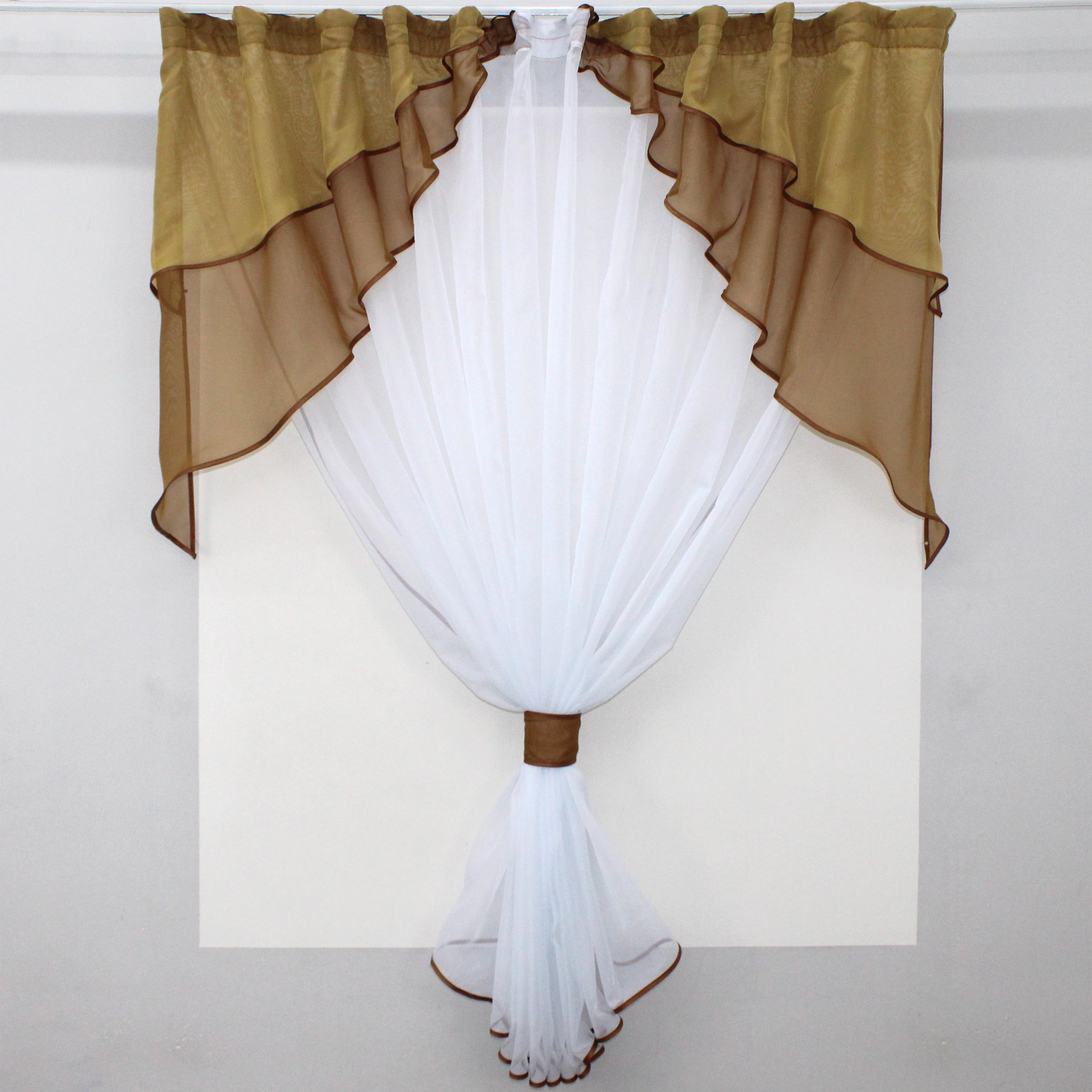 Кухонная занавеска VR-Textil №114к ламбрекен и тюль 280х170 см Золотистый (52-0556)