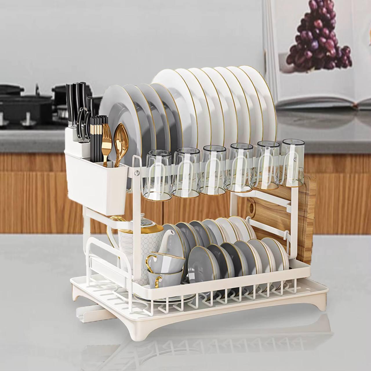 Полиця-сушарка для посуду металева зі зливом 29х42х29 см Білий