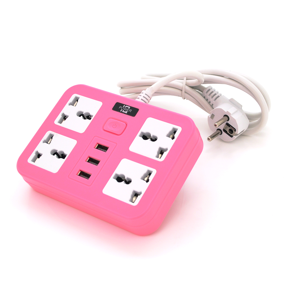 Фільтр VOLTRONIC 4 розетки/3 USB 2500 Вт 2 м Рожевий (YUT_V2174)