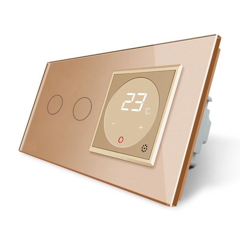 Выключатель-терморегулятор сенсорный Livolo 2 сенсора с выносным датчиком температуры для теплого пола Золотой