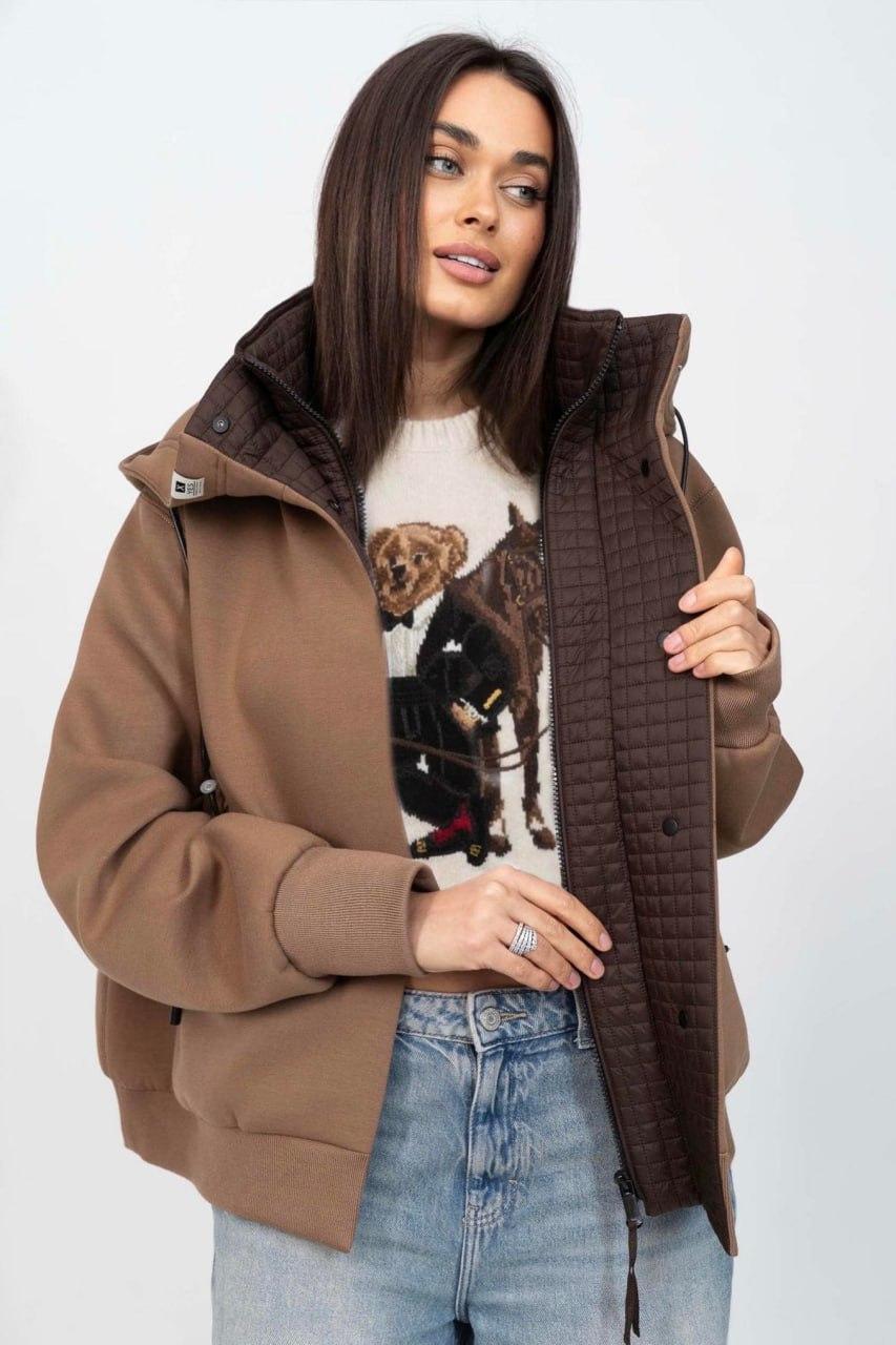 Куртка-бомбер женская oversize S Карамельный кемел/Темный шоколадный (33242885)
