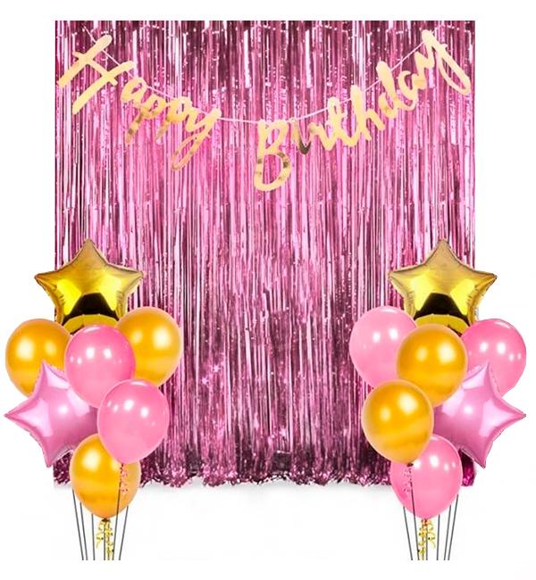 Праздничный набор воздушных шаров "Happy Birthday" 17 пр. Pink (10959450)