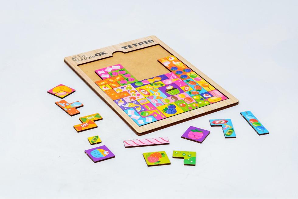 Пазл сортер дерев'яний для дітей PuzzleOK Тетріс Солодощі 30 деталей - фото 2